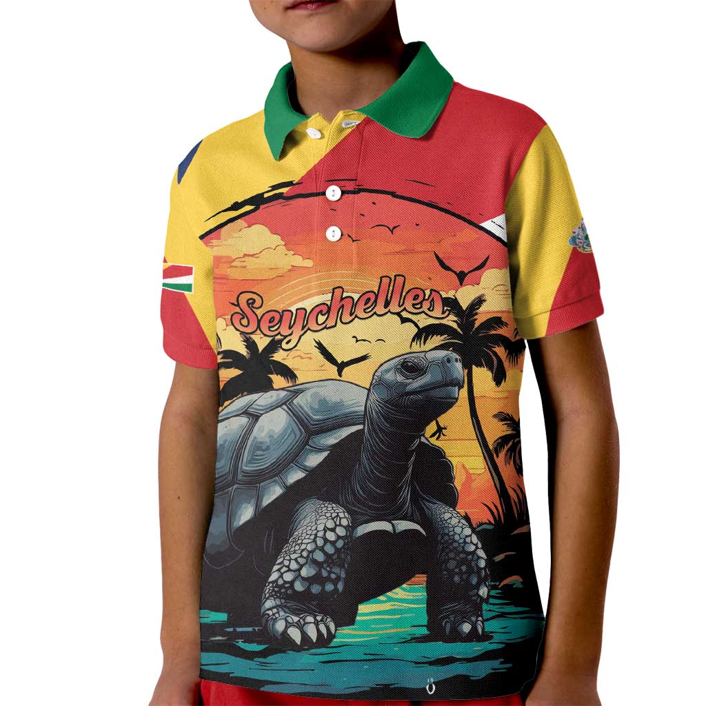 Personalised Seychelles Aldabra Giant Tortoise Kid Polo Shirt Beach Sunset - Wonder Print Shop