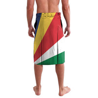 Personalized Seychelles lavalava beach sarong with bold yellow, red, blue, green panels