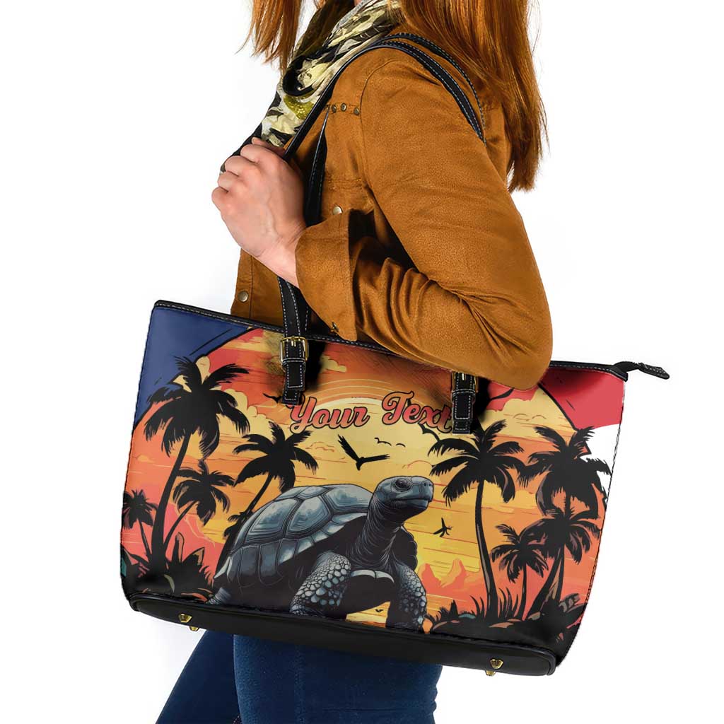 Personalised Seychelles Aldabra Giant Tortoise Leather Tote Bag Beach Sunset - Wonder Print Shop