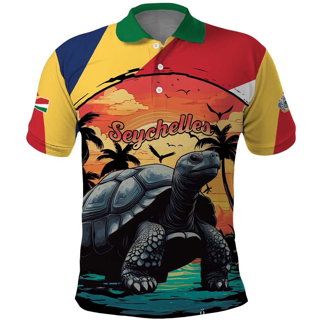 Personalised Seychelles Aldabra Giant Tortoise Polo Shirt Beach Sunset