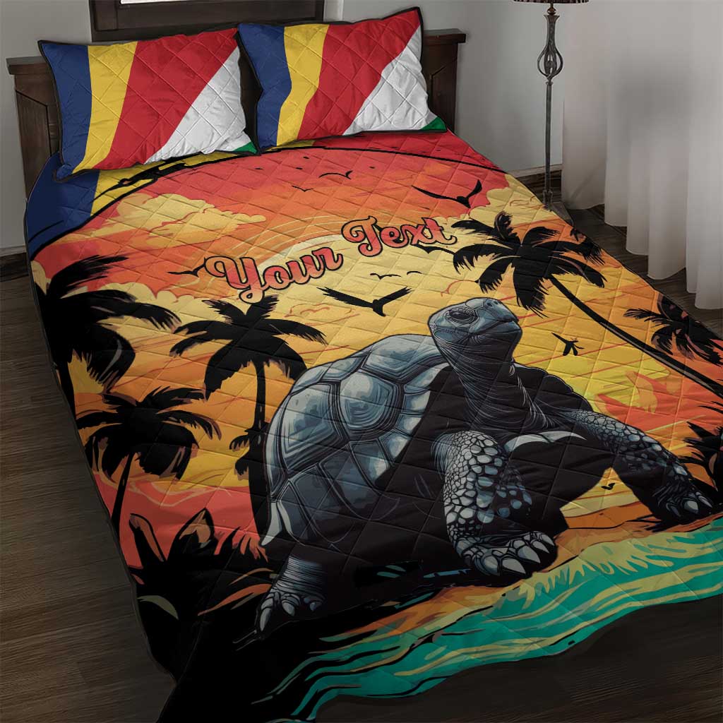 Personalised Seychelles Aldabra Giant Tortoise Quilt Bed Set Beach Sunset - Wonder Print Shop