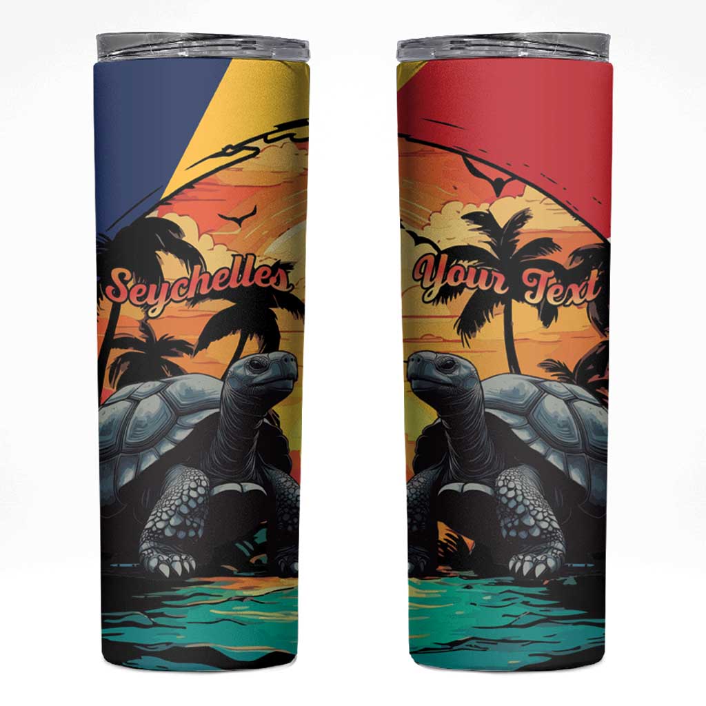 Personalised Seychelles Aldabra Giant Tortoise Skinny Tumbler Beach Sunset