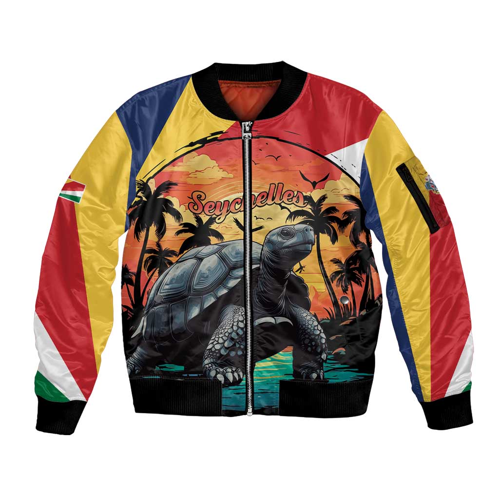 Personalised Seychelles Aldabra Giant Tortoise Sleeve Zip Bomber Jacket Beach Sunset - Wonder Print Shop