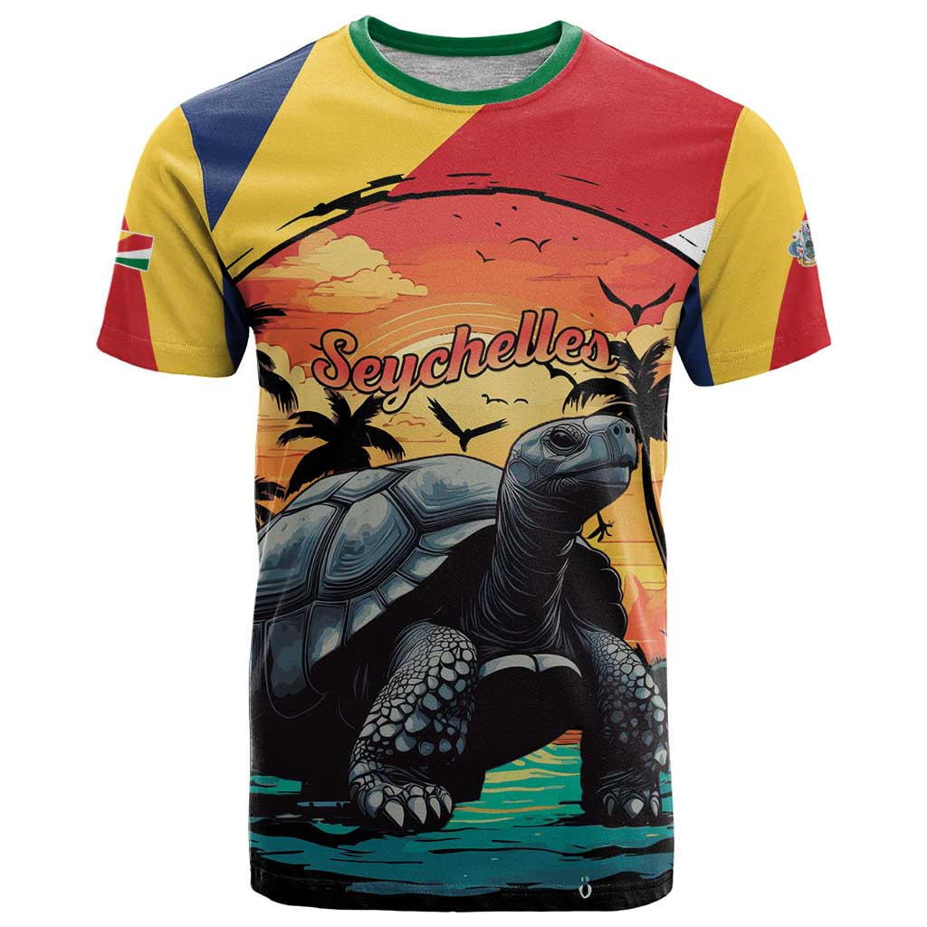 Personalised Seychelles Aldabra Giant Tortoise T Shirt Beach Sunset - Wonder Print Shop