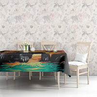 Personalized tablecloth with tropical ocean waves and giant tortoise print