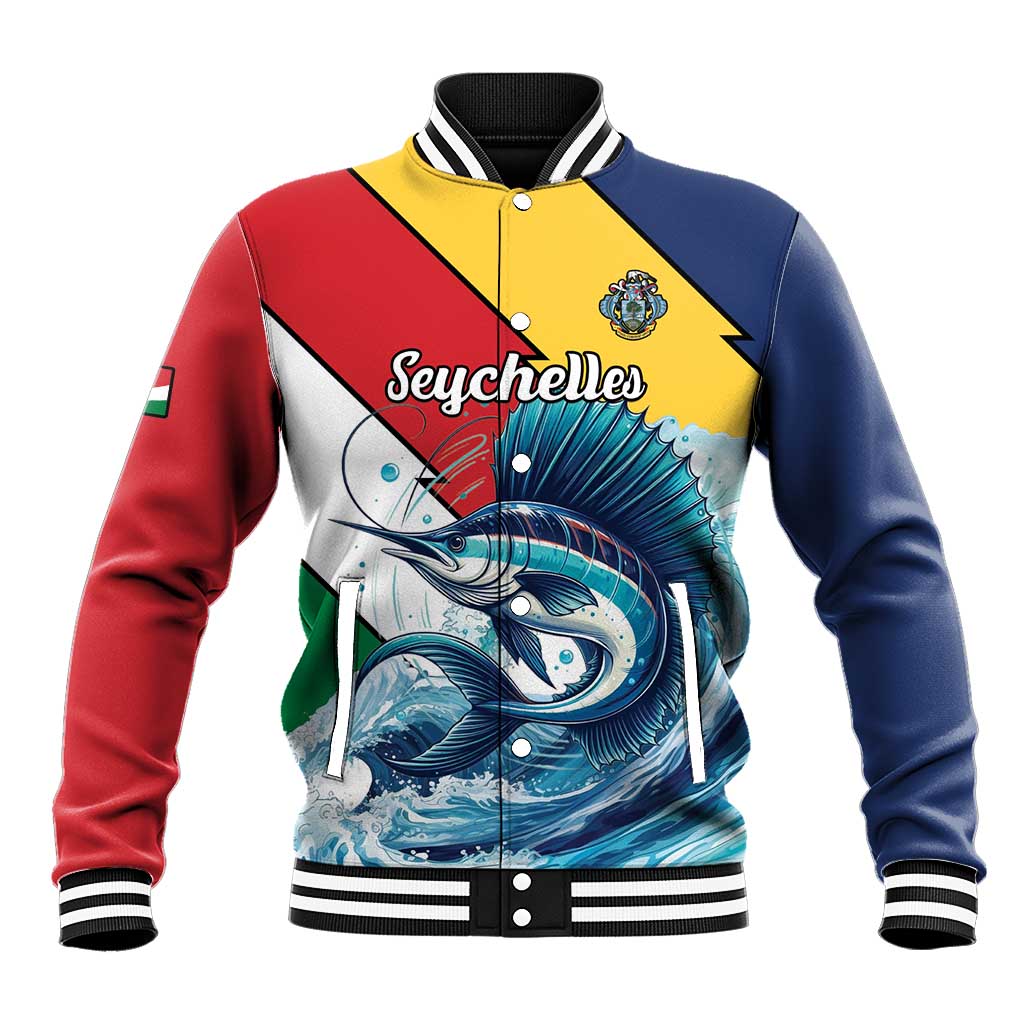 Personalised Seychelles Sailfish Baseball Jacket With Coat Of Arms - Wonder Print Shop