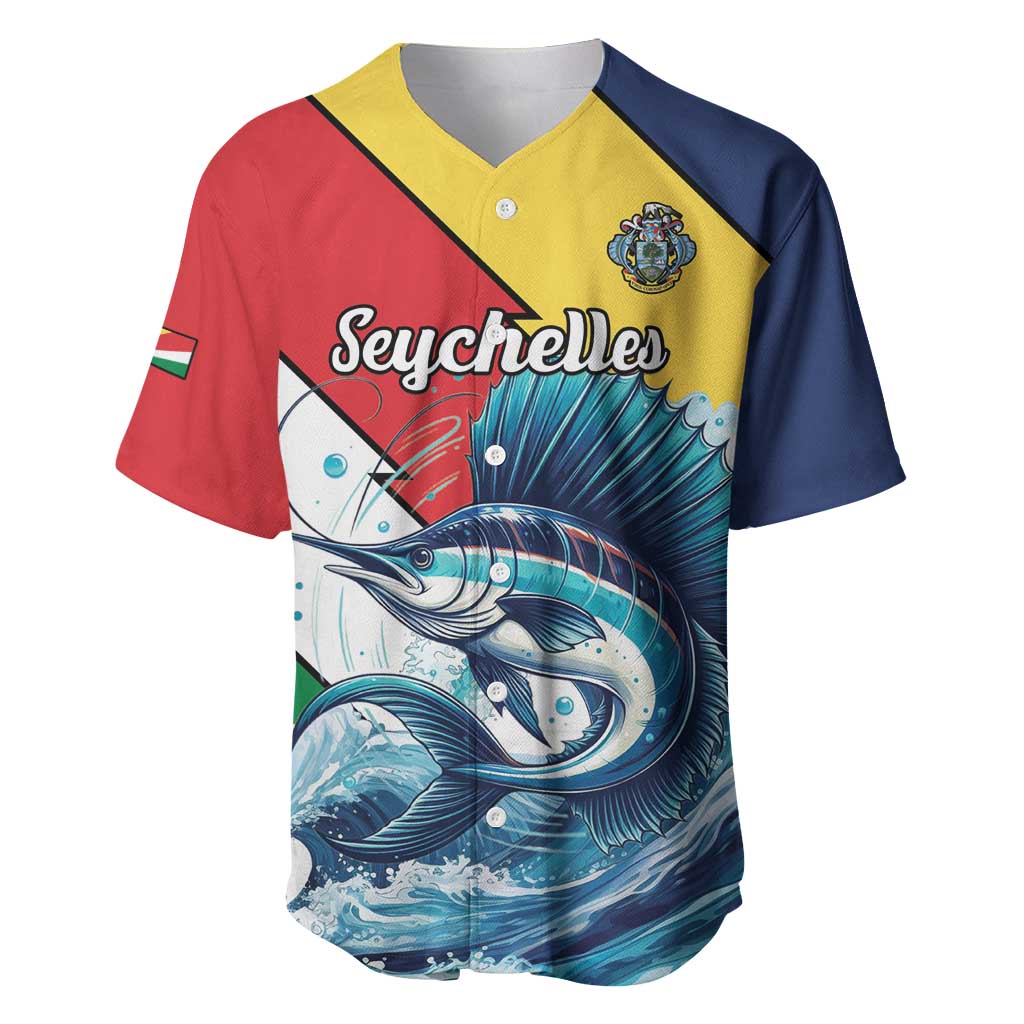 Personalised Seychelles Sailfish Baseball Jersey With Coat Of Arms - Wonder Print Shop