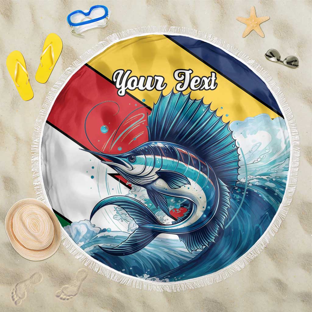 Personalised Seychelles Sailfish Beach Blanket With Coat Of Arms - Wonder Print Shop