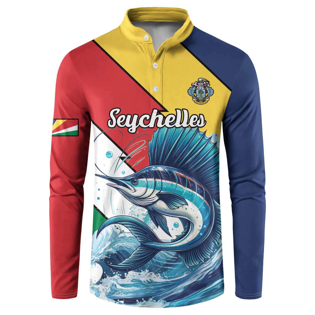 Personalised Seychelles Sailfish Button Sweatshirt With Coat Of Arms - Wonder Print Shop