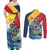 Personalised Seychelles Sailfish Couples Matching Off Shoulder Maxi Dress and Long Sleeve Button Shirt With Coat Of Arms - Wonder Print Shop