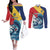 Personalised Seychelle Sailfish Couples Matching Off The Shoulder Long Sleeve Dress and Long Sleeve Button Shirt With Coat Of Arms