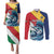 Personalised Seychelles Sailfish Couples Matching Puletasi and Long Sleeve Button Shirt With Coat Of Arms - Wonder Print Shop