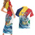 Personalised Seychelles Sailfish Couples Matching Short Sleeve Bodycon Dress and Hawaiian Shirt With Coat Of Arms - Wonder Print Shop