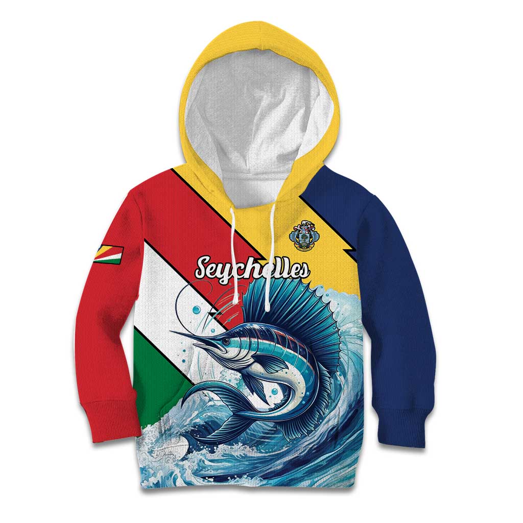 Personalised Seychelles Sailfish Kid Hoodie With Coat Of Arms - Wonder Print Shop