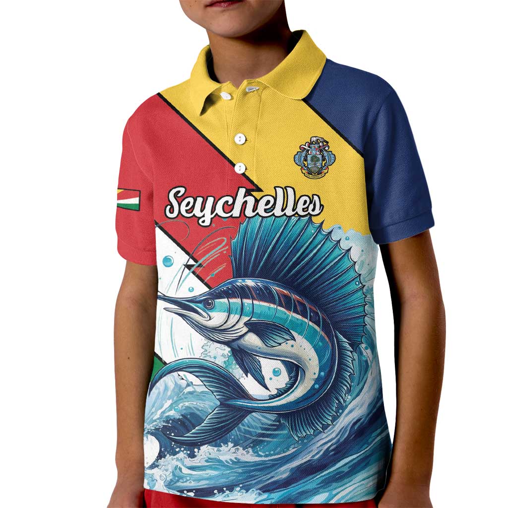 Personalised Seychelles Sailfish Kid Polo Shirt With Coat Of Arms - Wonder Print Shop