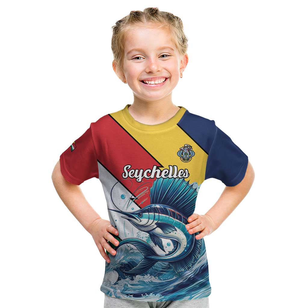 Personalised Seychelles Sailfish Kid T Shirt With Coat Of Arms - Wonder Print Shop