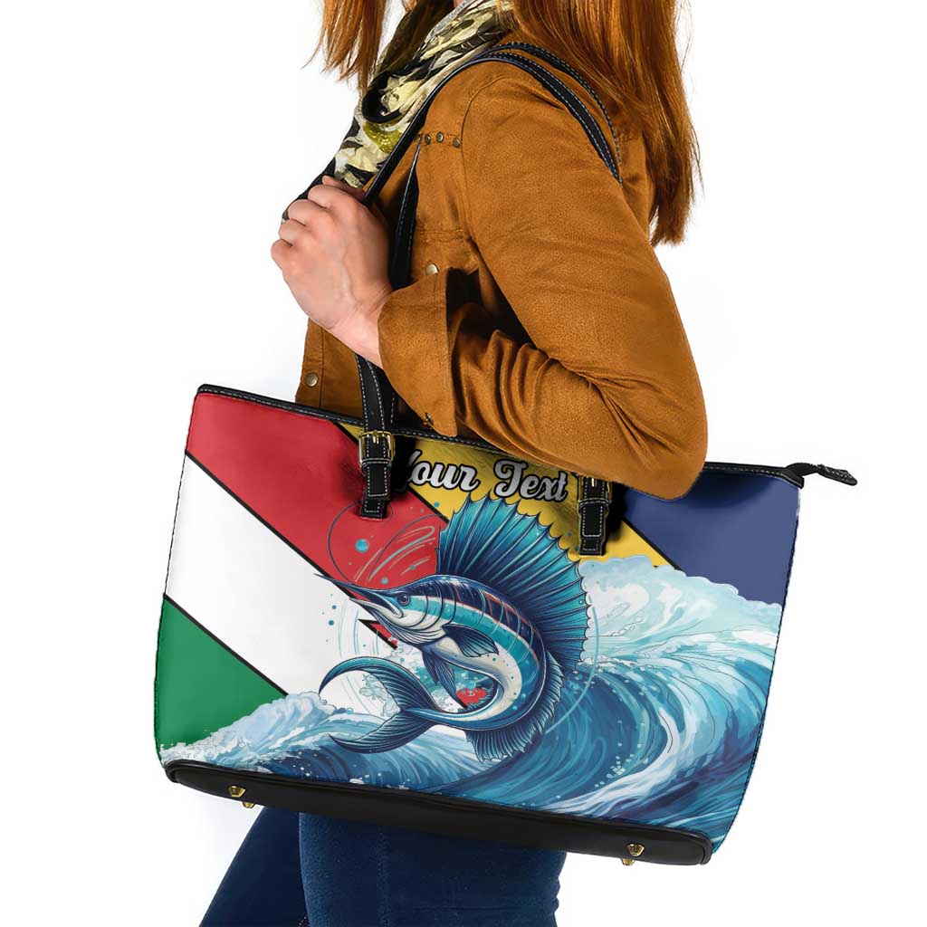 Personalised Seychelles Sailfish Leather Tote Bag With Coat Of Arms - Wonder Print Shop