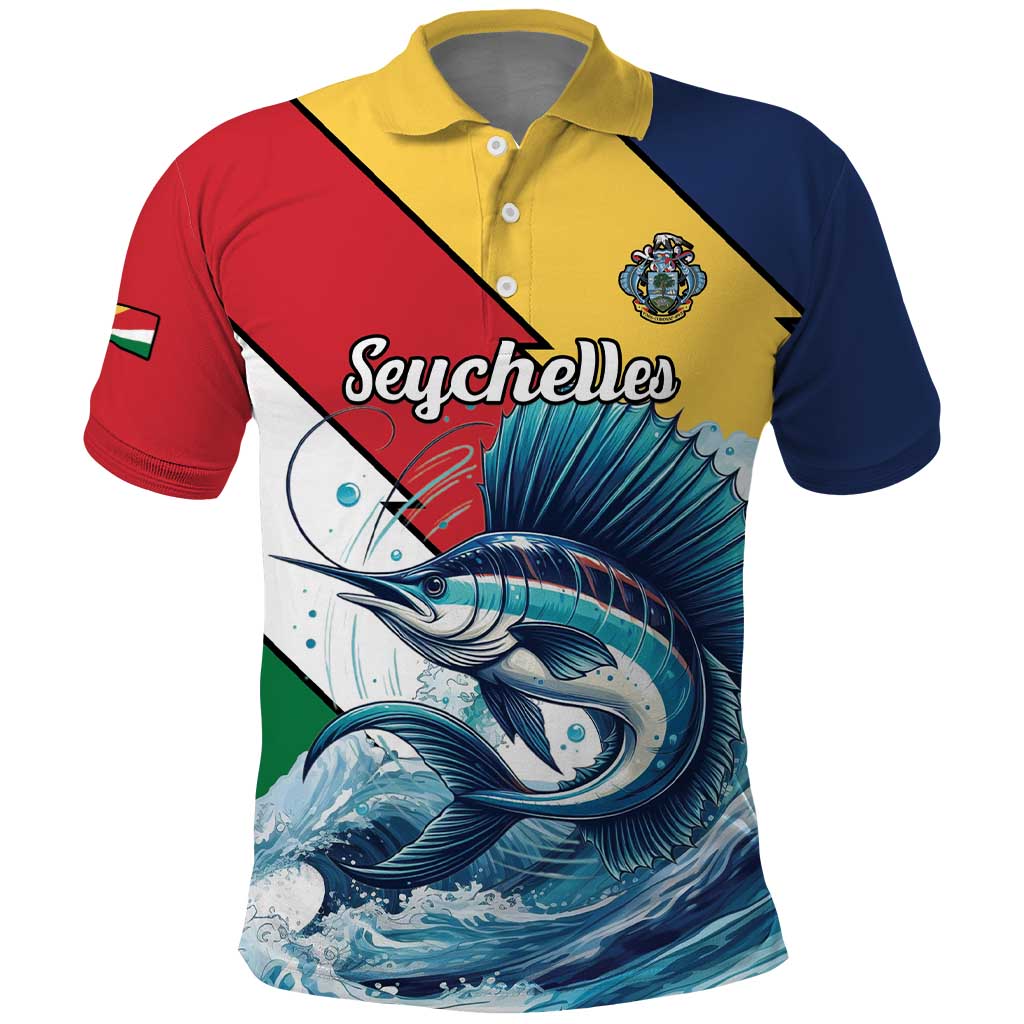 Personalised Seychelle Sailfish Polo Shirt With Coat Of Arms