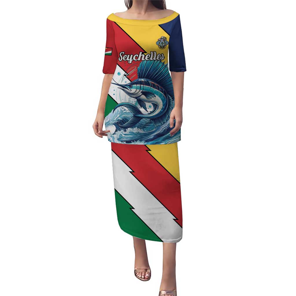 Personalised Seychelles Sailfish Puletasi With Coat Of Arms - Wonder Print Shop