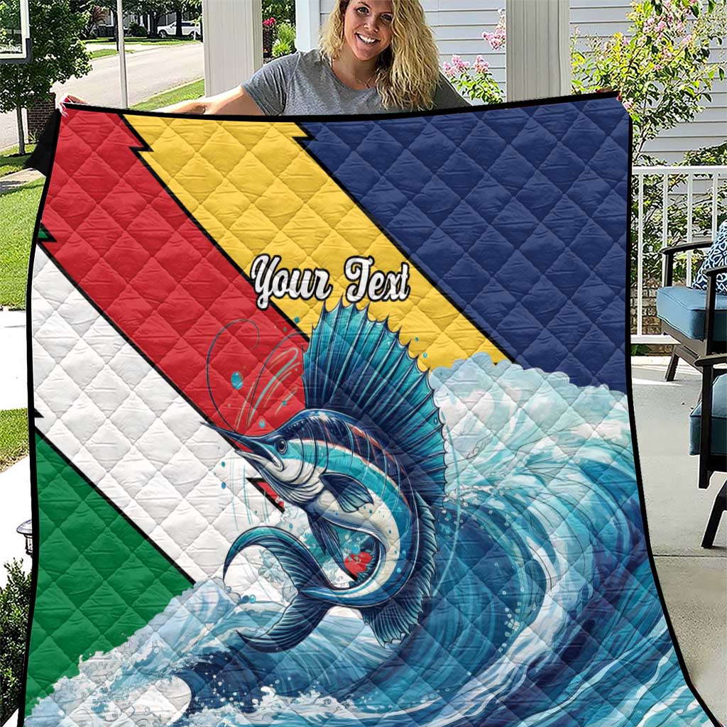 Personalised Seychelles Sailfish Quilt With Coat Of Arms - Wonder Print Shop