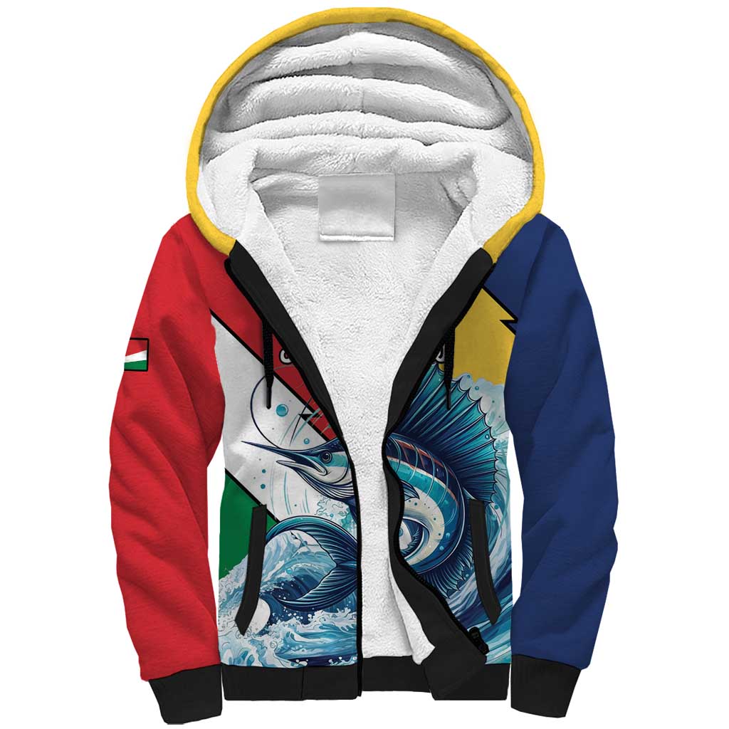 Personalised Seychelles Sailfish Sherpa Hoodie With Coat Of Arms - Wonder Print Shop