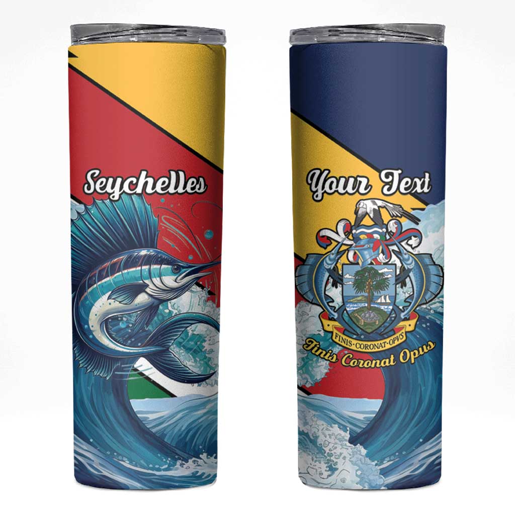 Personalised Seychelles Sailfish Skinny Tumbler With Coat Of Arms