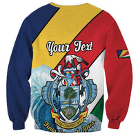 Unisex crewneck sweatshirt with coat of arms, customizable text, diagonal blue/red/yellow panels