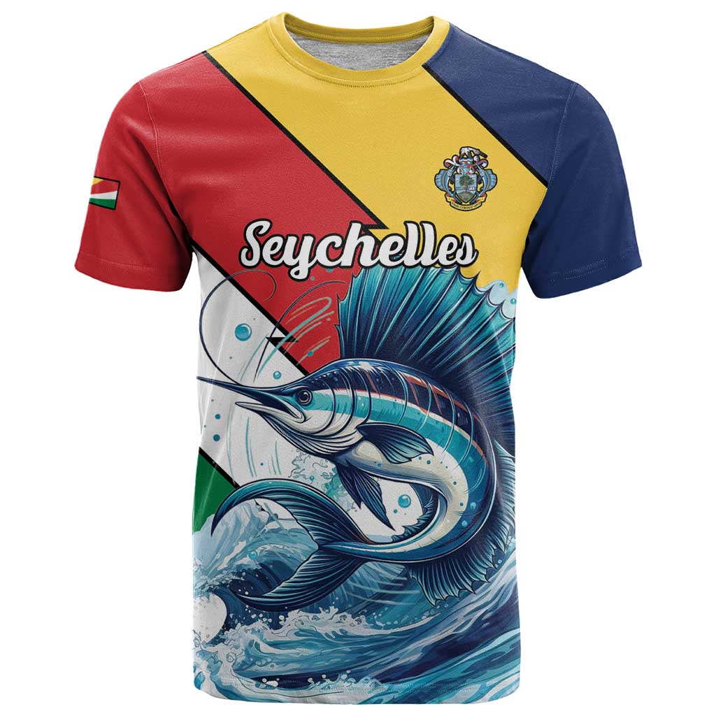 Personalised Seychelles Sailfish T Shirt With Coat Of Arms - Wonder Print Shop