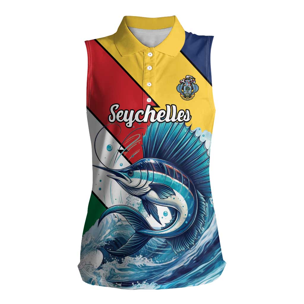 Personalised Seychelles Sailfish Women Sleeveless Polo Shirt With Coat Of Arms - Wonder Print Shop