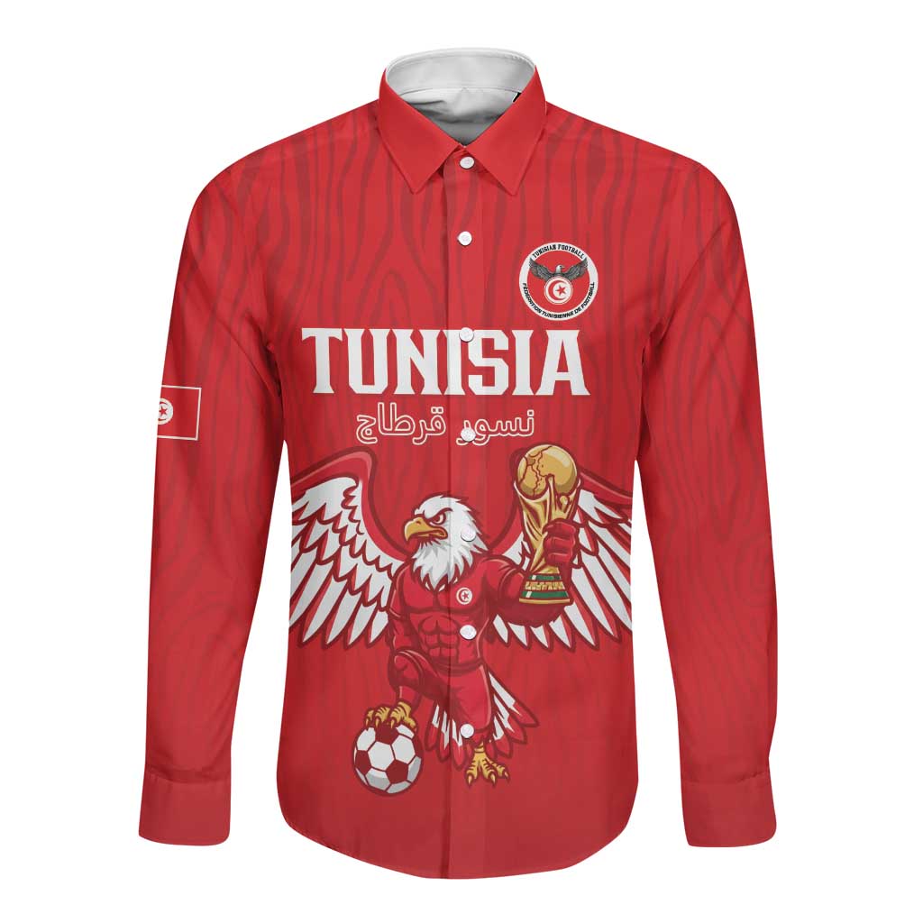 Custom Tunisia Football Long Sleeve Button Shirt Eagles of Carthage Rise - Wonder Print Shop