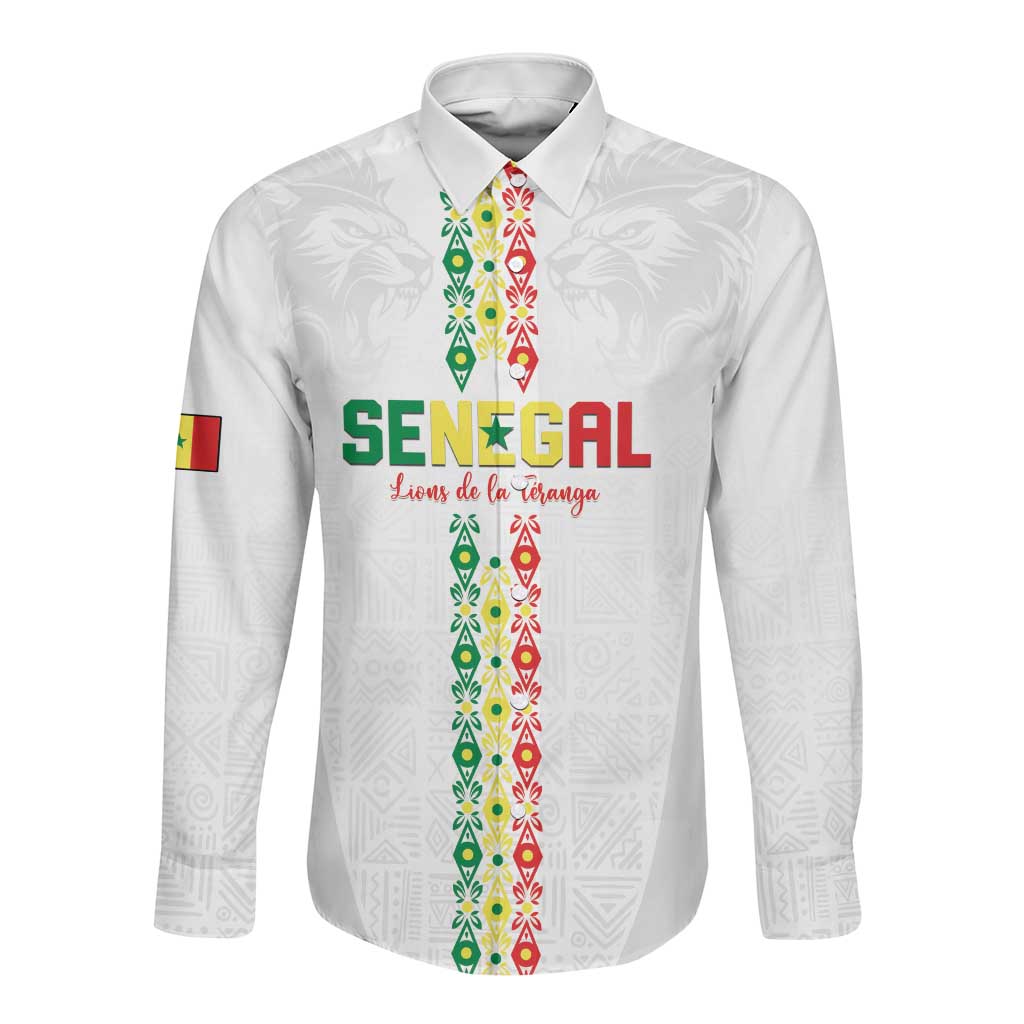 Custom Senegal Football Long Sleeve Button Shirt Go Champions Lions de la Teranga - Wonder Print Shop