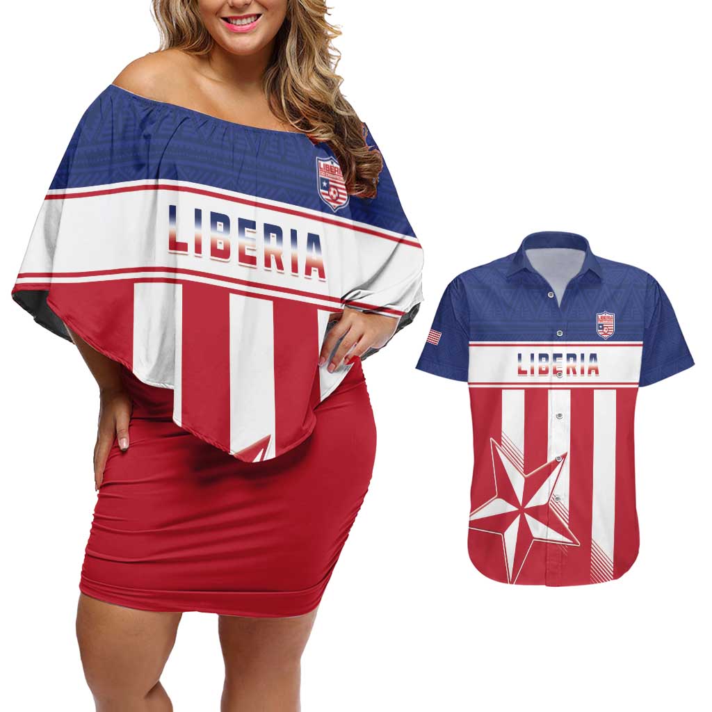 Custom Liberia Football Couples Matching Off Shoulder Short Dress and Hawaiian Shirt Go Lone Stars