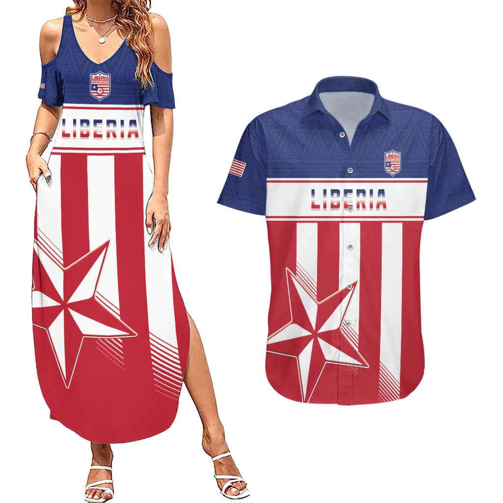 Custom Liberia Football Couples Matching Summer Maxi Dress and Hawaiian Shirt Go Lone Stars