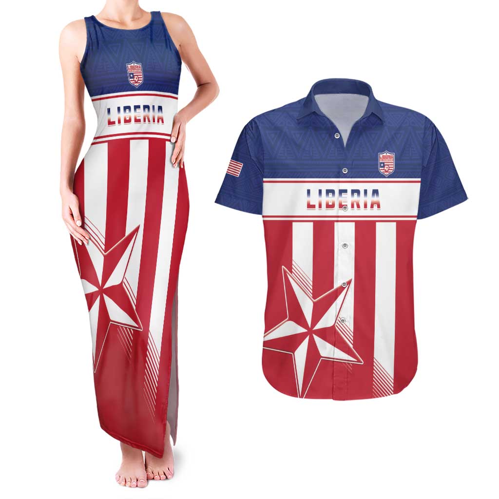 Custom Liberia Football Couples Matching Tank Maxi Dress and Hawaiian Shirt Go Lone Stars