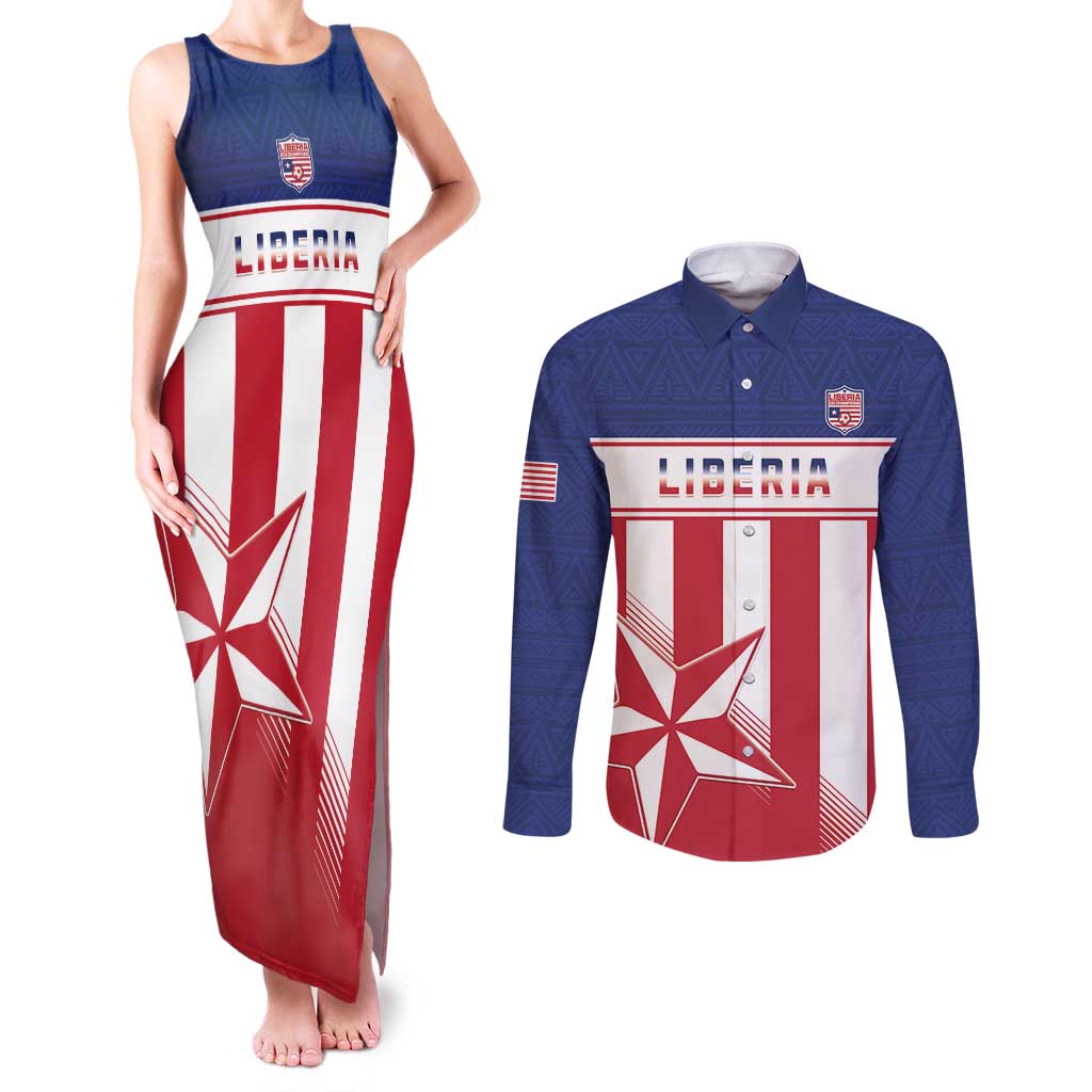 Custom Liberia Football Couples Matching Tank Maxi Dress and Long Sleeve Button Shirt Go Lone Stars