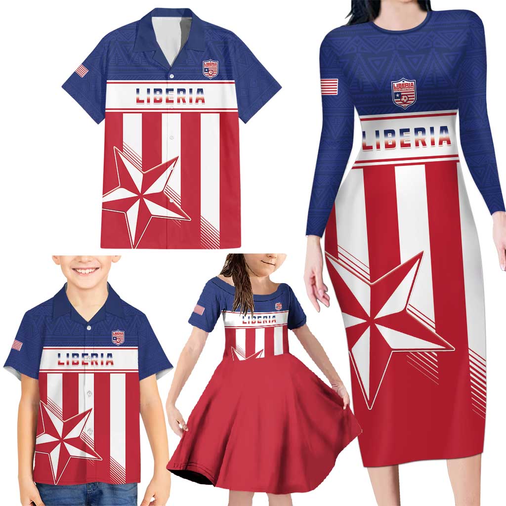 Custom Liberia Football Family Matching Long Sleeve Bodycon Dress and Hawaiian Shirt Go Lone Stars