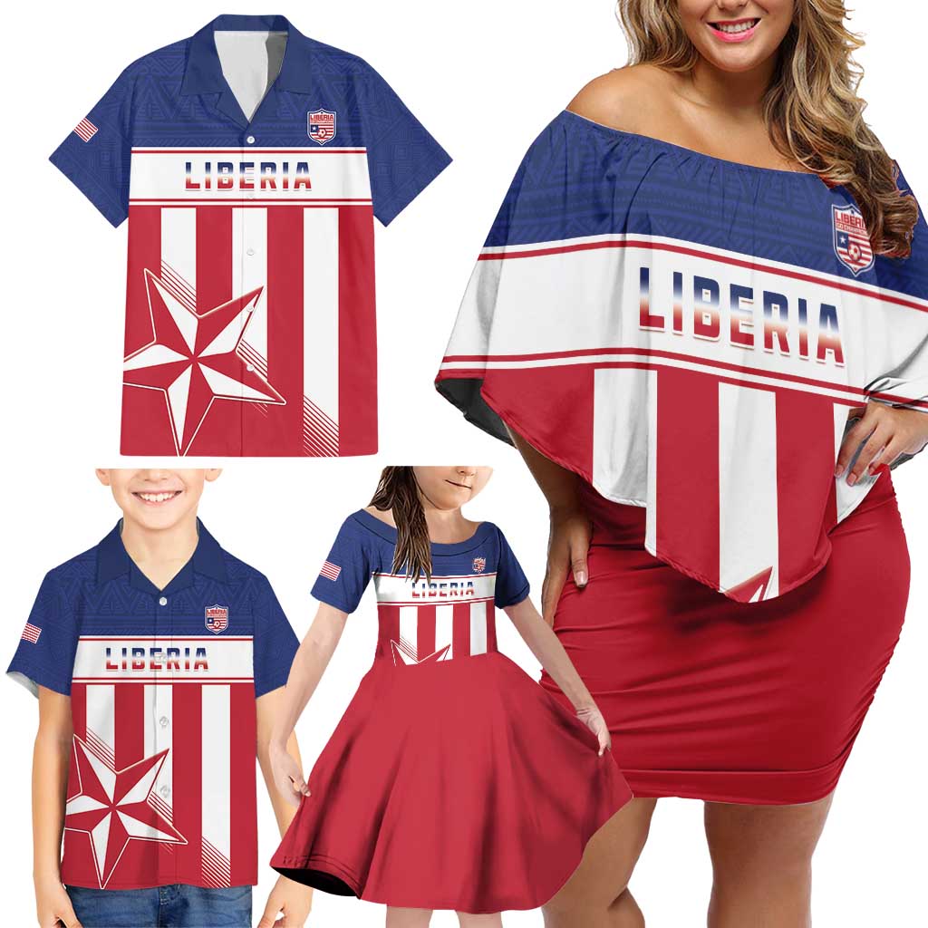 Custom Liberia Football Family Matching Off Shoulder Short Dress and Hawaiian Shirt Go Lone Stars