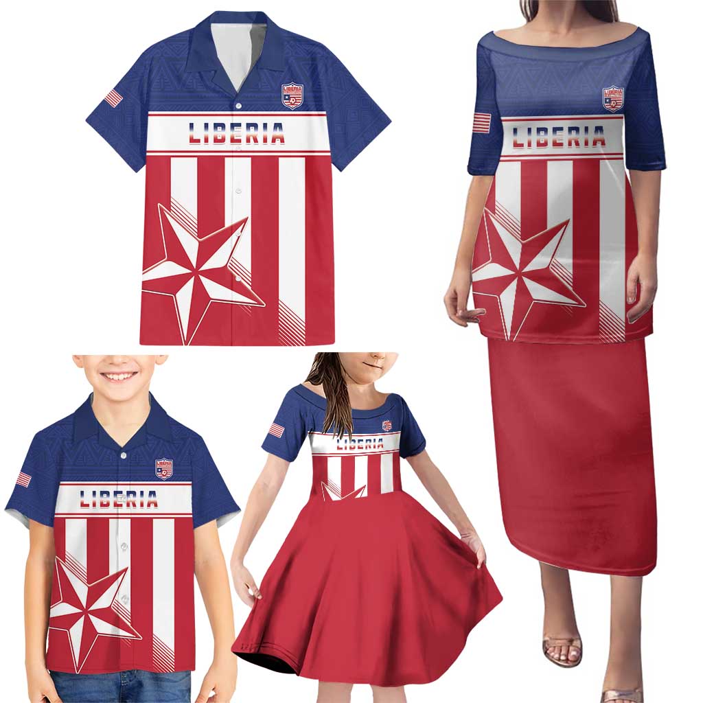 Custom Liberia Football Family Matching Puletasi and Hawaiian Shirt Go Lone Stars