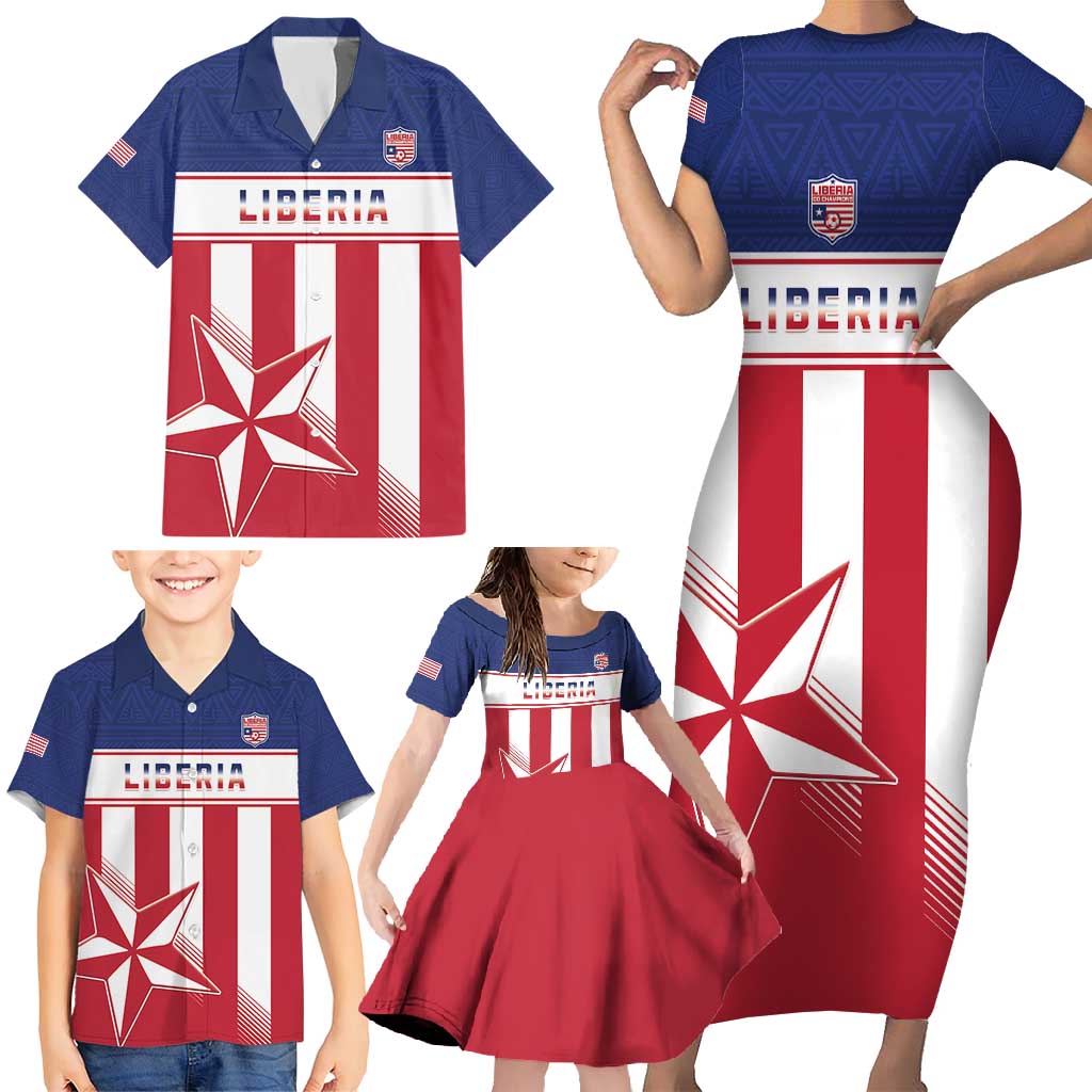 Custom Liberia Football Family Matching Short Sleeve Bodycon Dress and Hawaiian Shirt Go Lone Stars