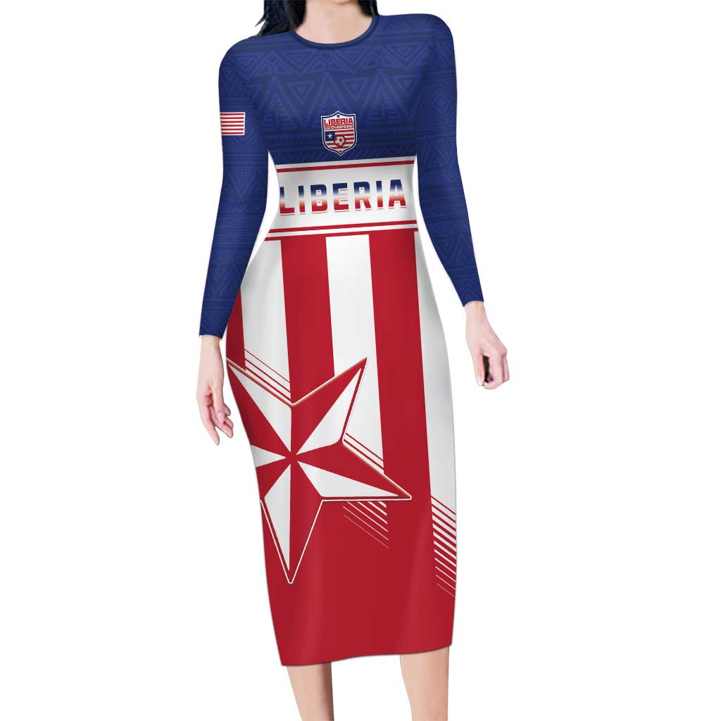 Custom Liberia Football Long Sleeve Bodycon Dress Go Lone Stars