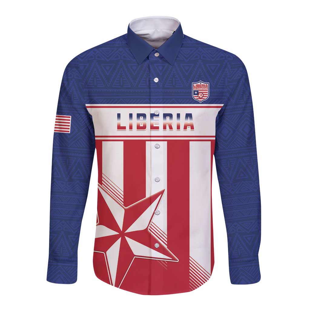 Custom Liberia Football Long Sleeve Button Shirt Go Lone Stars