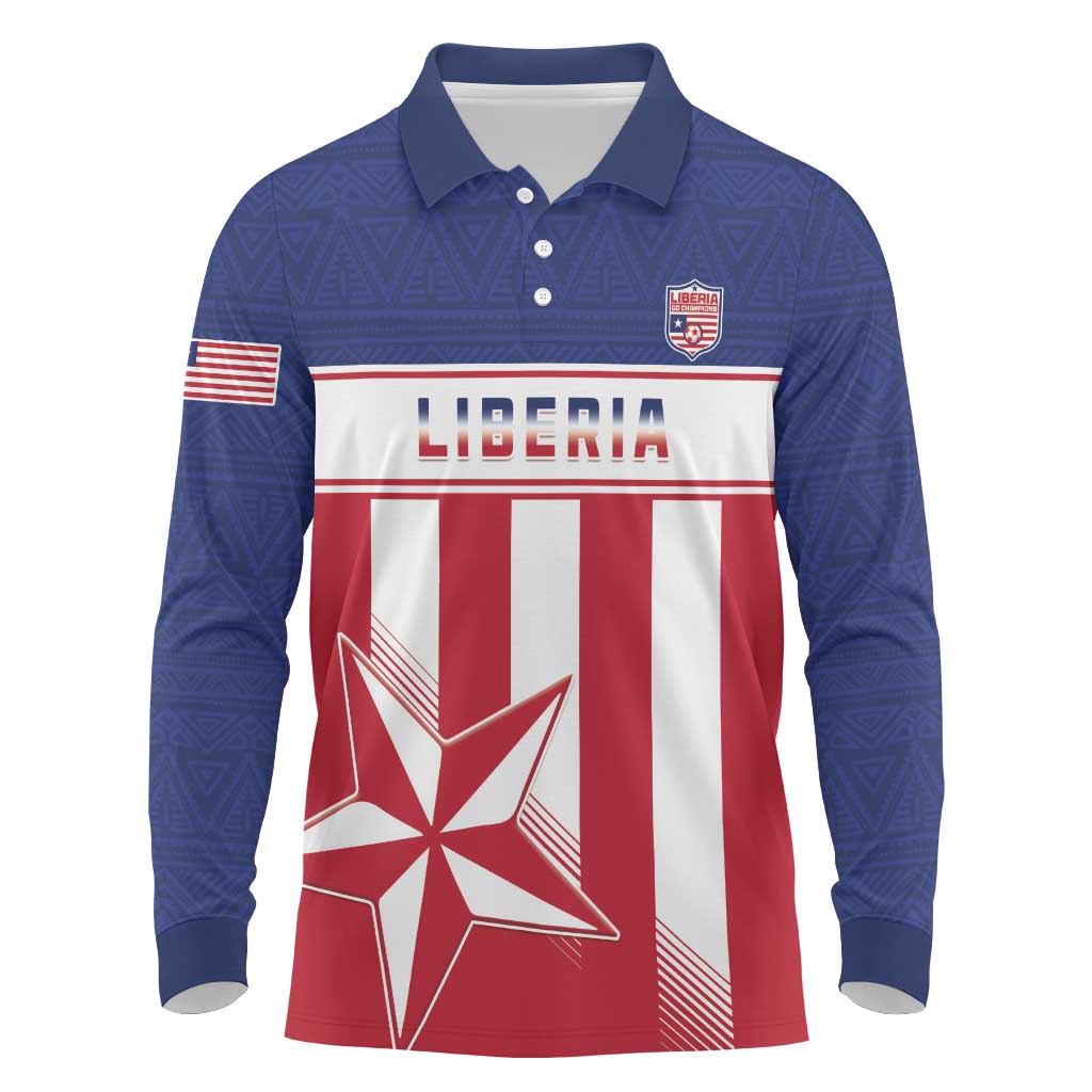 Custom Liberia Football Long Sleeve Polo Shirt Go Lone Stars