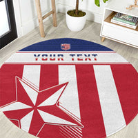 Round football carpet close-up with red-and-white stripes, Lone Star emblem, and 'YOUR TEXT'