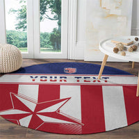 Round football carpet with red-and-white stripes, blue band, and Lone Star emblem with 'YOUR TEXT'
