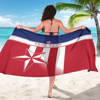 Navy and red Liberia football sarong with 'YOUR TEXT' banner and large star print