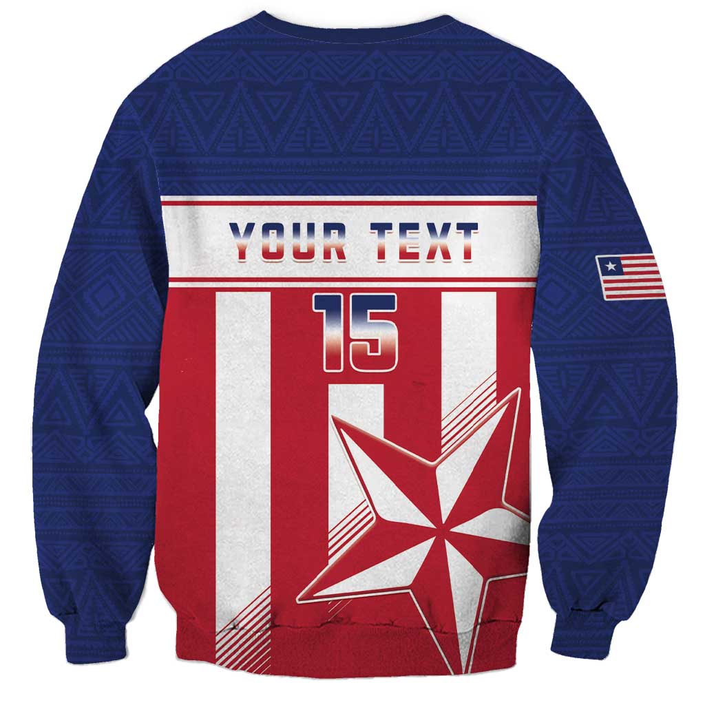 Unisex Liberia football sweatshirt, navy patterned, back 'YOUR TEXT' and 15 flag