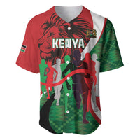Red baseball jersey with Kenya front graphic, green chevron panels, button collar