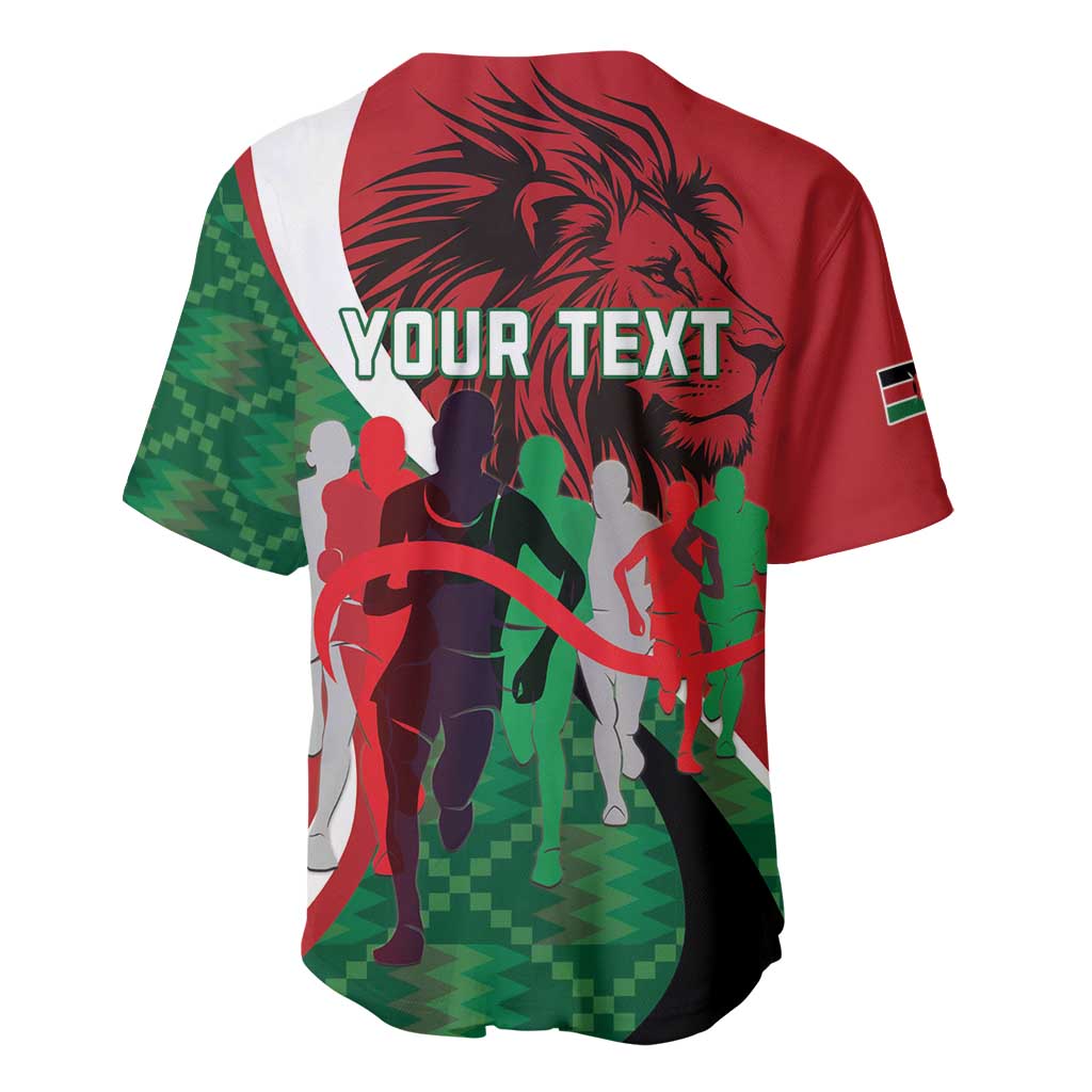 Red baseball jersey back with YOUR TEXT, green chevron panels, short sleeves