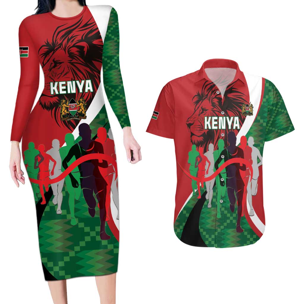 Personalised Athletics Kenya Couples Matching Long Sleeve Bodycon Dress and Hawaiian Shirt We Are Champions