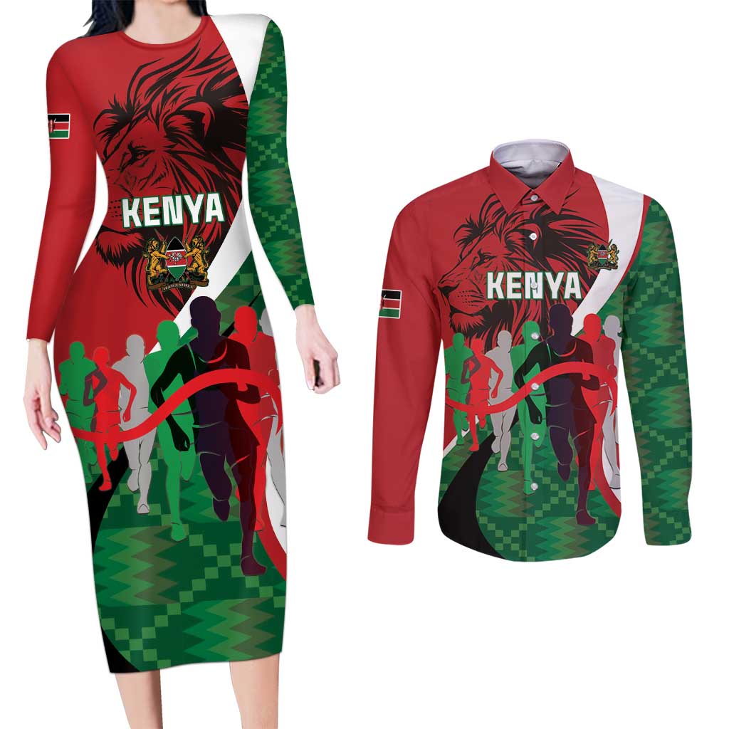 Personalised Athletics Kenya Couples Matching Long Sleeve Bodycon Dress and Long Sleeve Button Shirt We Are Champions